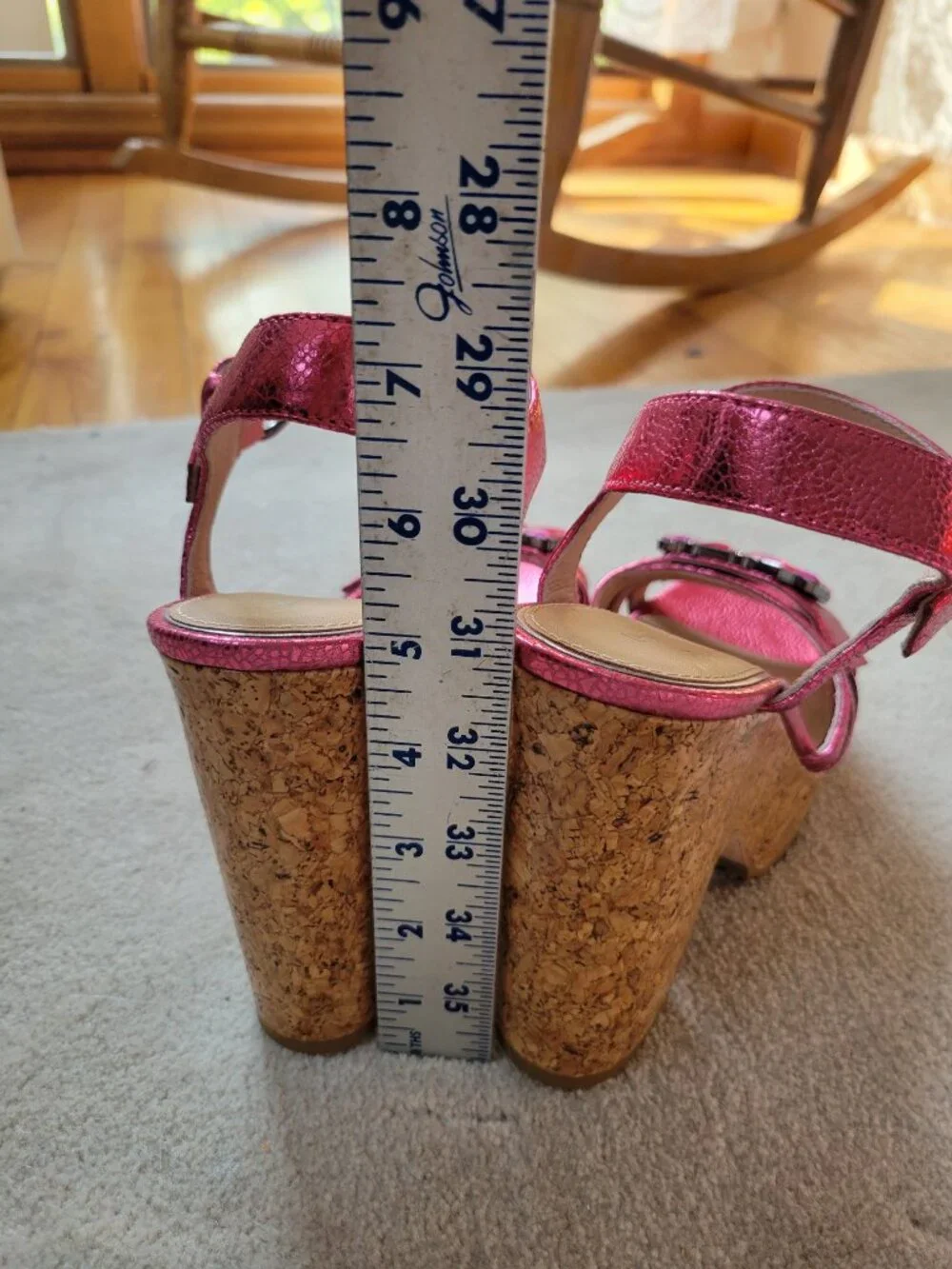 Donald Pliner Galatea Hot Pink Metallic Jeweled Glam Chic Cork Wedge Sandals 6.5